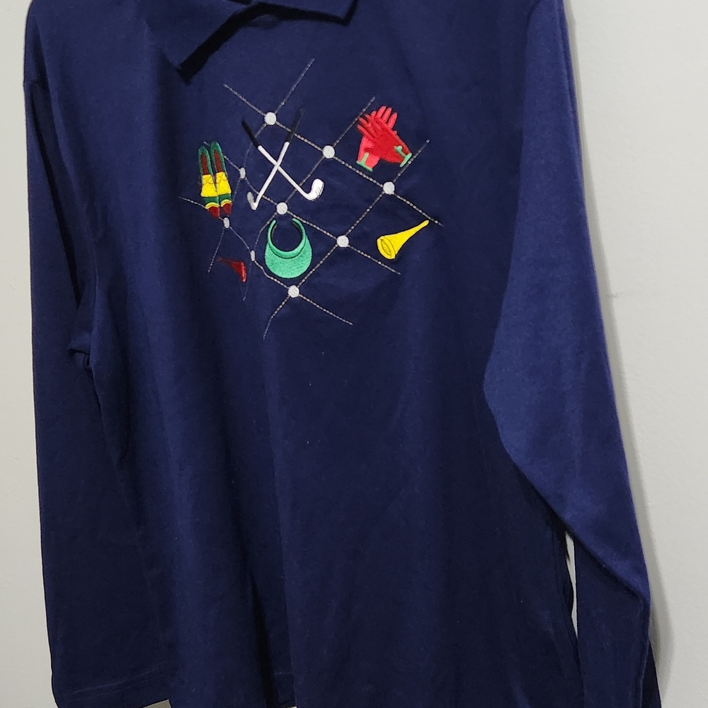 BonWorth Navy Long Sleeve Tee with Colorful Golf Embroidery Size L